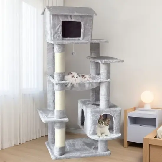 Kumasinova 63" Multi-Level Cat Tree with Hammock,Cat Tower with Scratching Post,Modern Cat Tree Tower for Indoor Cats,Cat Beds & Furniture image {5}