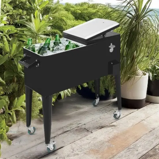 FDW Cooling Bin 80 Quart Outdoor Cooler Cart Rolling Cooler Bin with Wheels & Cap Catcher Keep Drinks Cool or Warm for Hours image {1}