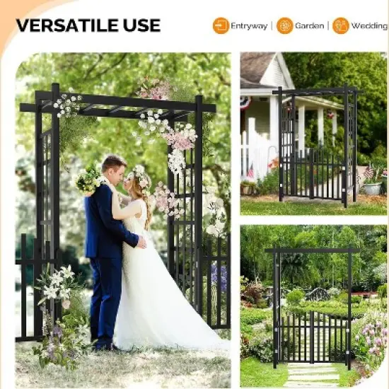VINGLI Garden Arbor with Gate, PVC Wedding Arch for Ceremony Party, Garden Trellis for Climbing Plants Outdoor for Garden, Backyard, Lawn, Wedding image {1}