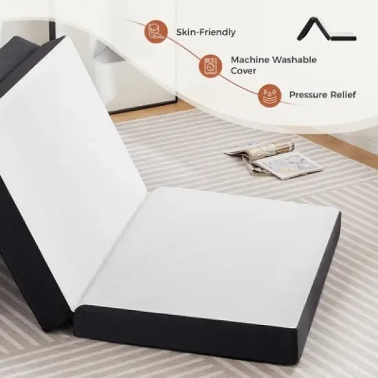 JIONJOY 3-Inch Portable Tri Folding Medium Gel Memory Foam Mattress| White image {3}