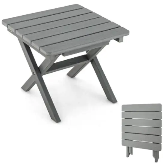 Costway Outdoor Folding Side Table Weather-Resistant HDPE Adirondack Table Black/Gray image {10}