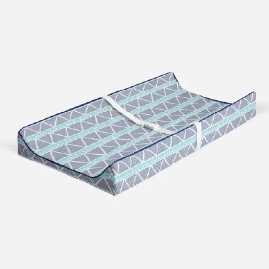 Bacati - Liam Aqua/Navy Large Triangles Quilted Muslin Changing Pad Cover image {1}