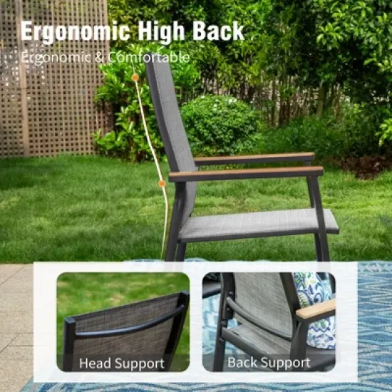 Captiva Designs 5pc Patio Dining Set Steel Frame Table with Umbrella Hole & Gray Textilene Chairs with Wood-like Armrests image {11}