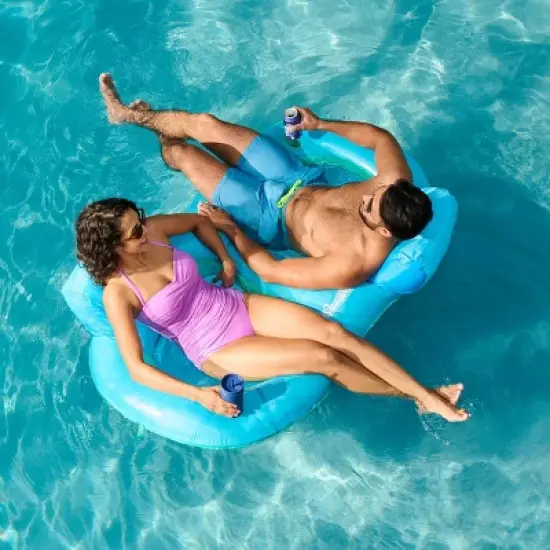 Swimways Premium Tandem Spring Float - Sky Blue: For Lounging in Pool image {1}