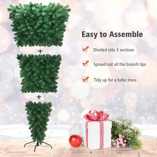 Costway 7Ft Unlit Upside Down Artificial Christmas Tree with 1000 Branch Tips Holiday image {9}