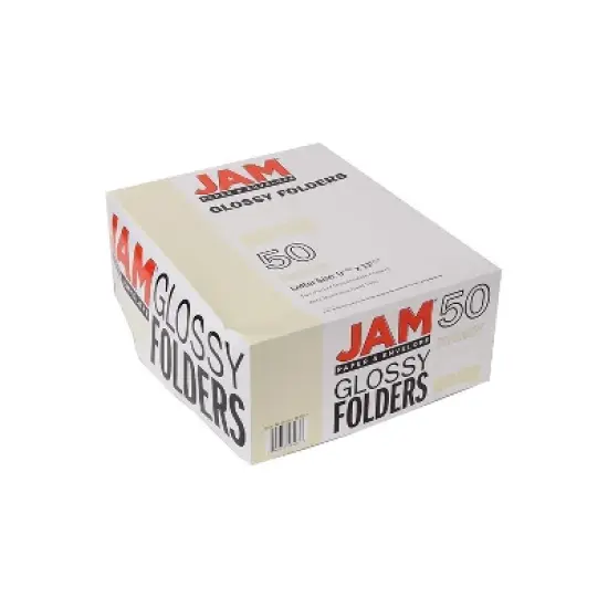 JAM Paper Laminated Two-Pocket Glossy Presentation Folders Ivory Bulk 50/Box 385GIVC image {5}