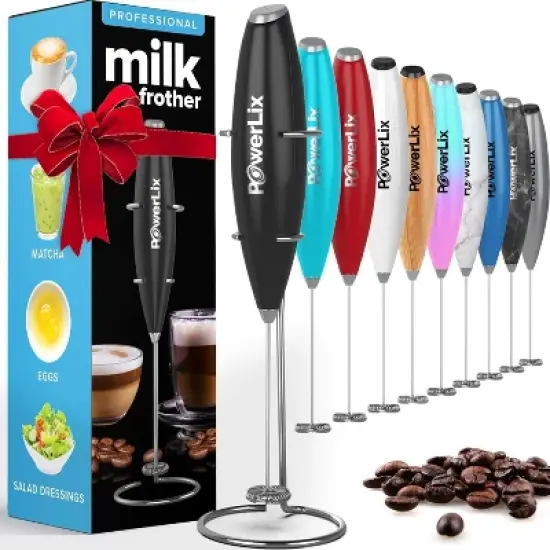 PowerLix Milk Frother Handheld Battery Operated Electric Whisk Foam Maker For Coffee With Stainless Steel Stand Included image {6}
