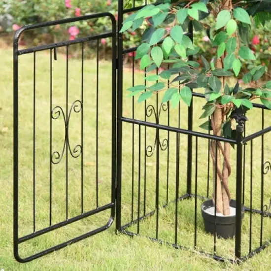 Outsunny 86" Garden Arbor Arch Gate with Trellis Sides for Climbing Plants, Wedding, Grape Vines with Locking Doors & Planter Baskets, Black image {4}