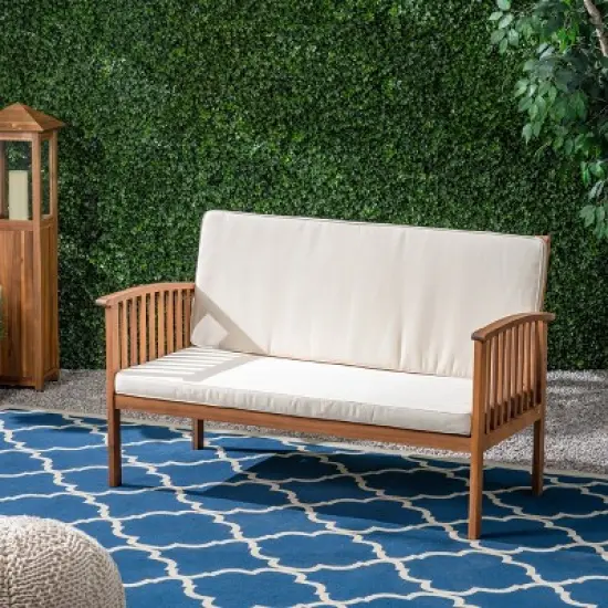 FIONECA Acacia Wood Outdoor Loveseat with Cushions, Patio Seating for Garden, Backyard, Porch, or Balcony image {1}