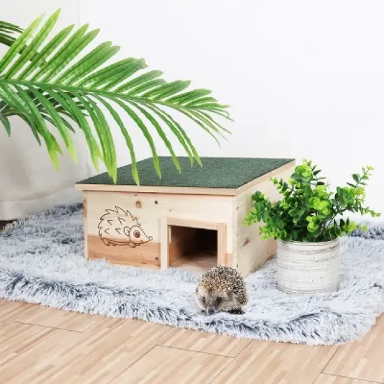 Artloge Large Wooden Hedgehog House Predator Proof Guinea Pig Small Animal Hibernation Shelter Hideout Wood Habitat Nest Box House with Felt Roofing image {6}