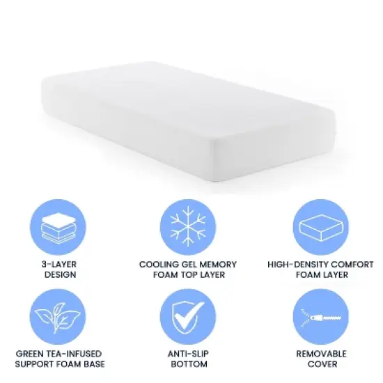 Emma and Oliver 3-Layer Memory Foam Mattress in a Box with Green Tea Infusion, Cooling Gel, CertiPUR-US Certified Foam and Washable Cover image {8}