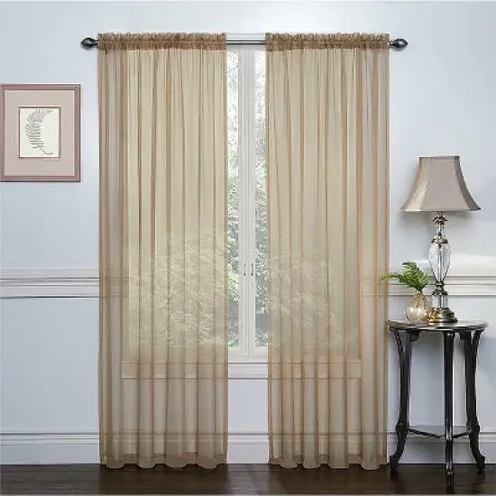 GoodGram 2 Piece Rod Pocket Elegant Sheer Voile Curtain Panels image {4}