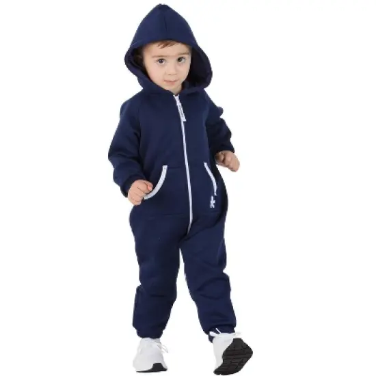 Joggies - Navy Blue Infant Footless Hoodie Onesie image {2}