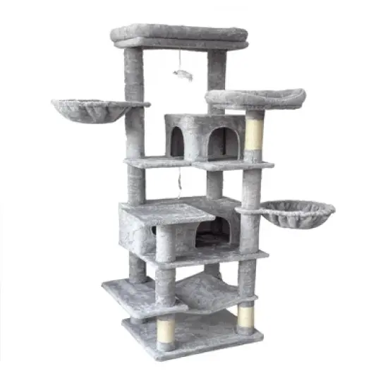 YOOCOZZ 68 Inches Multi-Level Large and Tall Cat Tree, Scratching Post with Sisal Rope-Gray image {2}