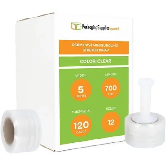 PSBM 12 Rolls 5" x 700 Ft. Clear Hand Wrap Stretch Shrink Film with Handle, 120 Ga image {9}