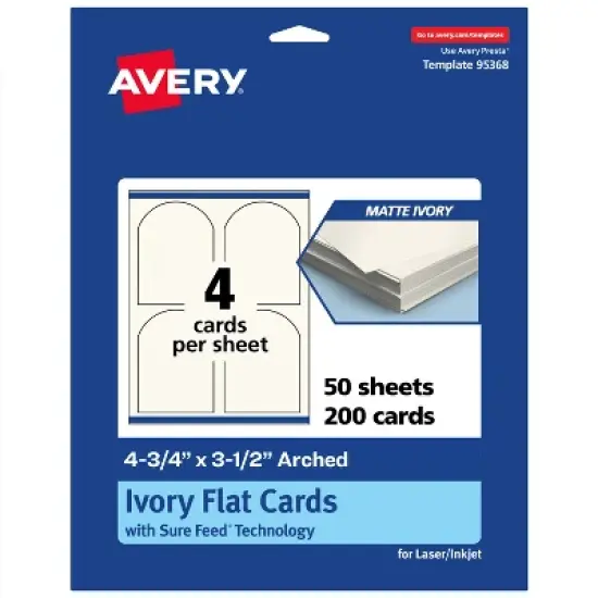 Avery Printable Arched Flat Cards, Sure Feed Technology, 4-3/4" x 3-1/2", Matte Ivory Cardstock, Print-to-The-Edge, Laser/Inkjet Printable, 40 Total image {11}