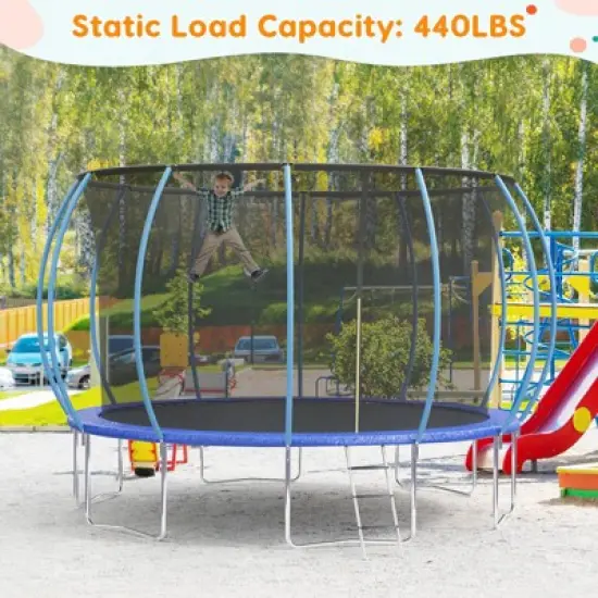 GustoWave Trampoline 14FT with Enclosure & Ladder, ASTM Approved Heavy-Duty Outdoor Recreational Trampoline for Kids Adults, 440LB Capacity image {1}