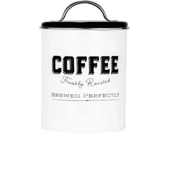 Amici Home Country Cottage Metal Canisters, Assorted Set of 3 (Coffee, Tea, Sugar), White w/ Black Lettering &  Lid,42 Ounce image {1}