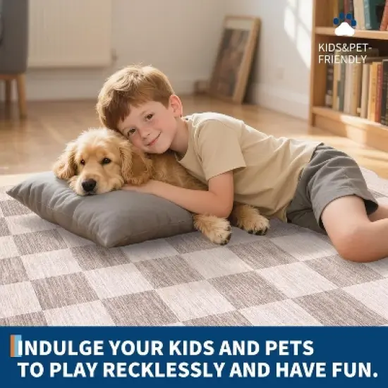 Checkered Rug Washable Rug for Living Room Non Slip Indoor Scalloped Printed Carpet Low Pile Neutral Rugs Soft Floor Cover for Bedroom Nursery image {4}