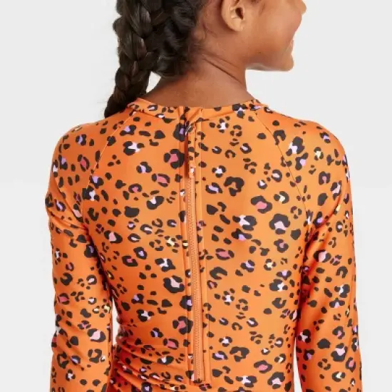 Girls' Spots of fun Long Sleeve One Piece Rash Guard Swimsuit - Cat & Jack&trade;️ Orange image {1}
