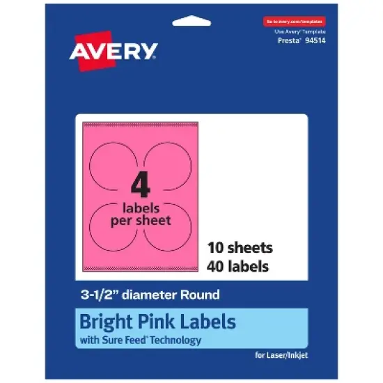 Avery Bright Pink Paper Labels, 3.5" Diameter Round image {10}