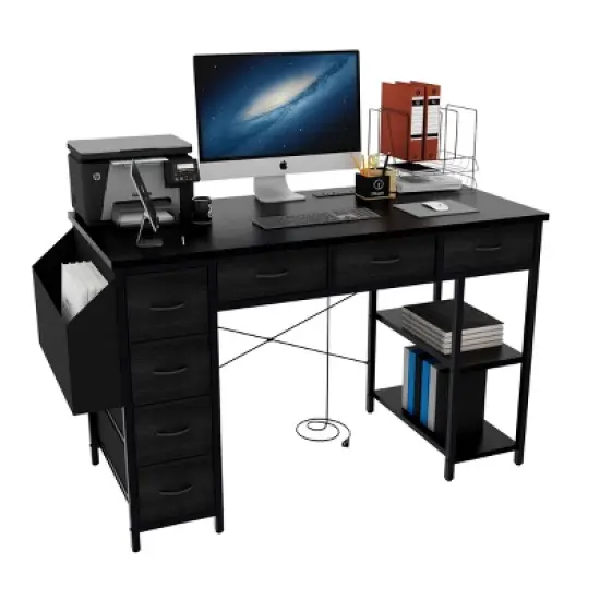 INFURNIC Desks 47.3" Multifunctional Computer Desk with 7 Drawers and Side Pocket for Work and Gaming, Black, 47.3"*19.69"*30.4" image {3}