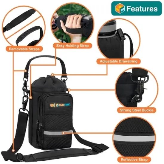 SUN CUBE Water Bottle Holder Strap, Insulated Neoprene Sleeve Bag Carrier, Crossbody Carrying Sling Purse Pouch Pocket Walking Hiking image {2}