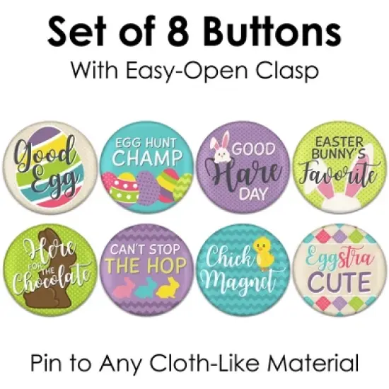 Big Dot of Happiness Hippity Hoppity - 3 inch Easter Bunny Party Badge - Pinback Buttons - Set of 8 image {5}