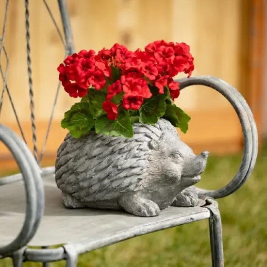 6.75"H Sullivans Charcoal Hedgehog Cast Planter, Gray image {2}