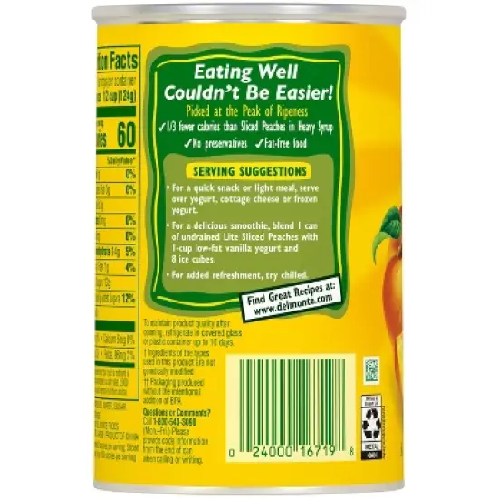 Del Monte Lite Yellow Cling Peach Slices in Extra Light Syrup 15oz image {3}