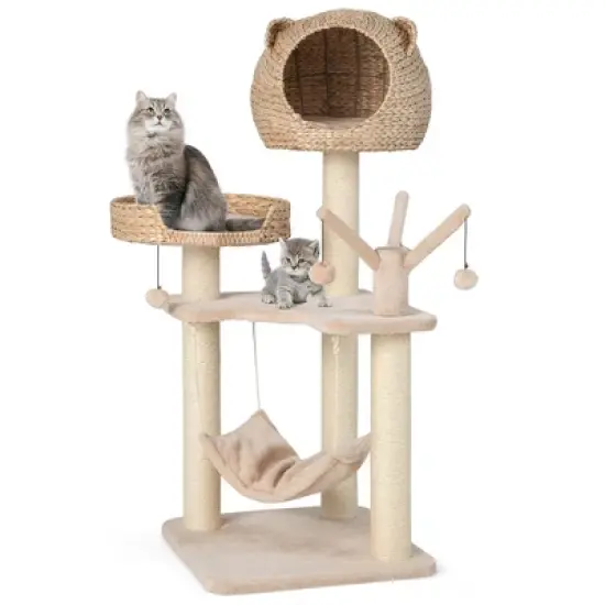 Costway 48'' Tall Cat Tree Tower Multi-Level Play Activity Center withCondo Hammock Cushion image {9}