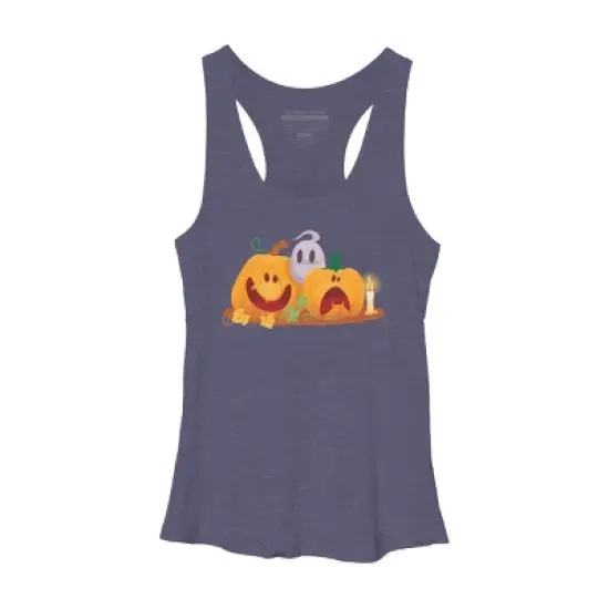 Women's Design By Humans Halloween Cartoon Pumpkins And Ghost By VectorVillain Racerback Tank Top image {5}