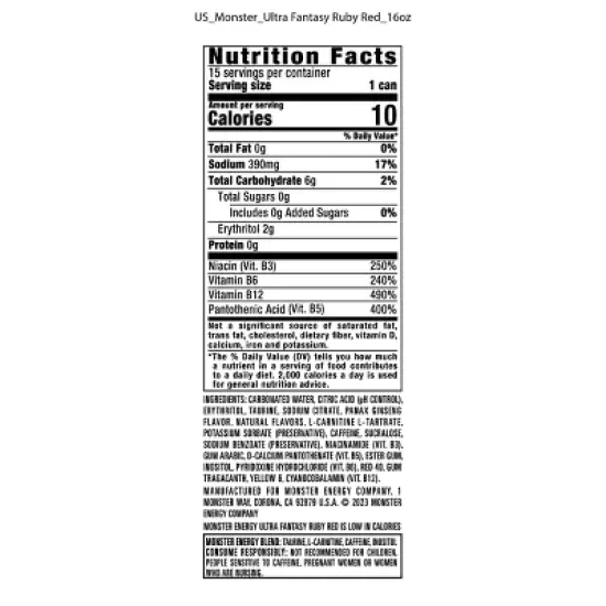 Monster Energy Ultra Fantasy Ruby Red Energy Drink - 16 fl oz Can image {3}