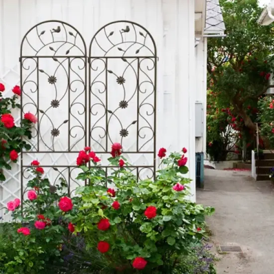 Lirago Brown 2 pieces Weatherproof Multi-functional Outdoor Screen-Laser-Cut Galvanized Steel Panel 86.61"Hx19.68"Wx0.51"D image {4}