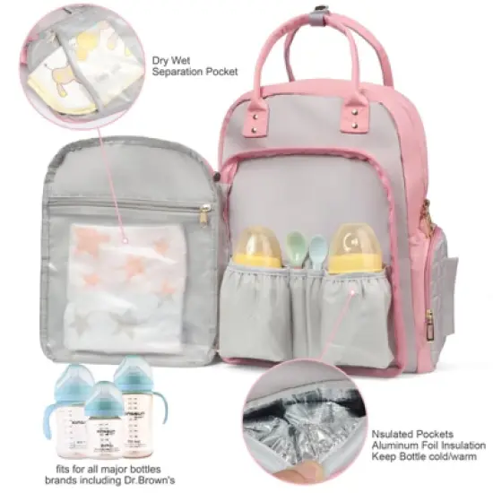 Itopfox Large Capacity Multifunctional Diaper Backpack for Travel & Hospital Use with Multiple Pockets - Pink image {5}