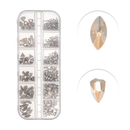 Unique Bargains 12 Grids Rhinestone Nail Supplies Brown 1 Set image {2}