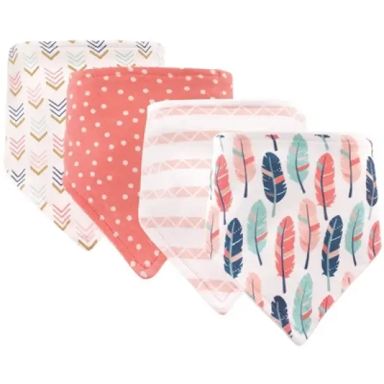 Hudson Baby Infant Girl Cotton Bandana Bibs 4pk, Feather, One Size image {1}