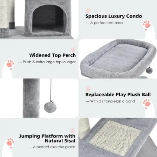Costway Cat Tree Indoor Activity Cat Tower w/ Perch & Hanging Ball for Play Rest image {7}