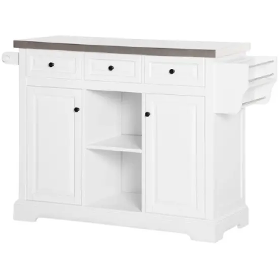 HOMCOM Rolling Kitchen Island on Wheels with Stainless Steel Top, Spice Rack & Drawers, Utility Portable Multi-Storage Cart on Wheels image {3}