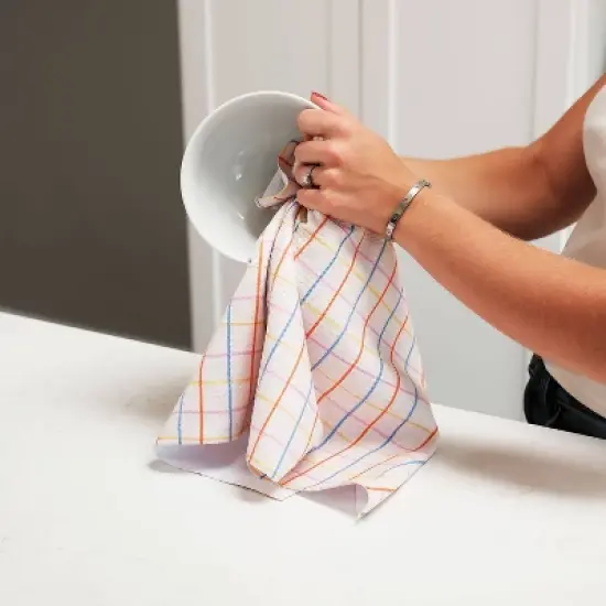 Geometry Tea Towel Set Chic: Modern Quick Dry Microfiber Kitchen Towels, Check & Polka Dots, 2 Pieces, Multicolored image {2}