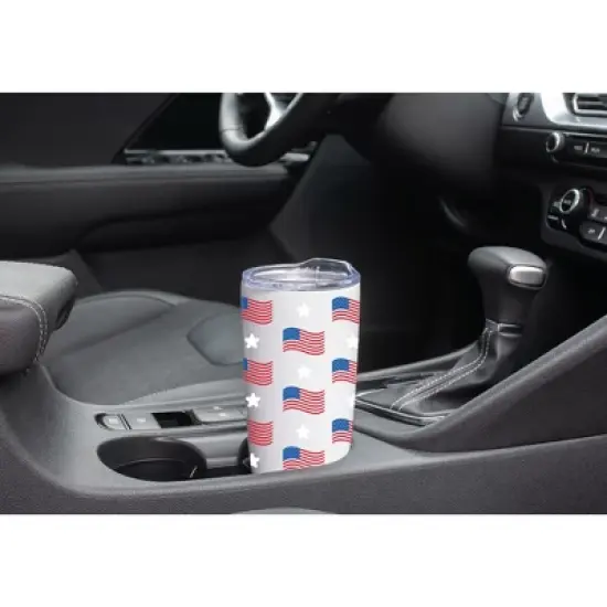 100 North 20 Ounce Stainless Steel On the Go Travel Tumbler With Push Top Lid, Stars and Stripes White image {2}