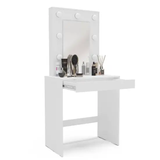 Emma Vanity Table with Lighted Mirror White - Polifurniture image {1}