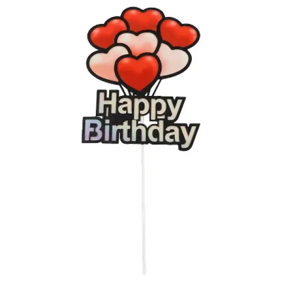 O'Creme 'Happy Birthday' with Heart Balloons Cake Topper image {2}