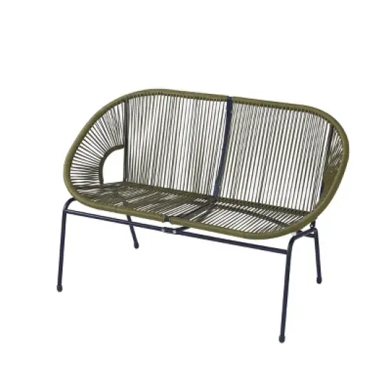Outdoor Patio Rattan Loveseat,Modern Hammock Weave Loveseat with Metal Frame,PE Rattan Loveseat Bench for Garden or Deck-Coolbibila image {8}