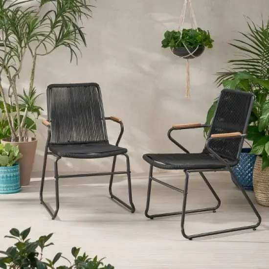 Set of 2 Outdoor Patio Accent Chairs with Rope-Woven Seat and Backrest, Modern Garden Armchairs for Balcony or Backyard-The Pop Home image {7}