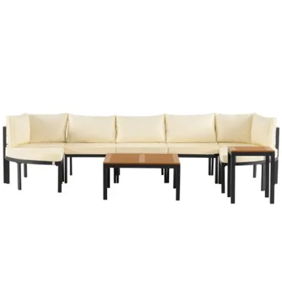 Outdoor Modular Sectional Sofa Set with Coffee Table, Ottoman, Cushions image {2}