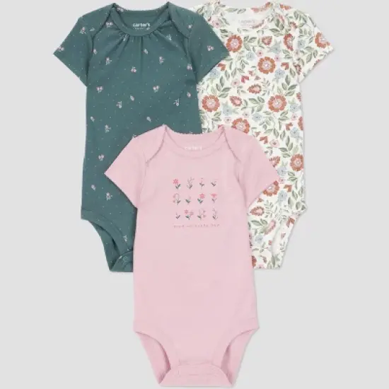 Carter's Just One You&reg; Baby Girls' 3pk short Sleeve Floral Bodysuit - Pink image {5}