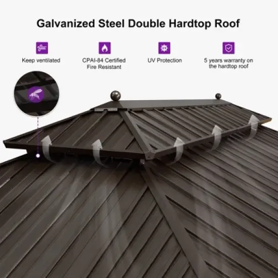 PURPLE LEAF Outdoor Hardtop Gazebo Canopy for Patio Deck Backyard Heavy Duty Outside Sunshade with Netting and Curtains image {5}