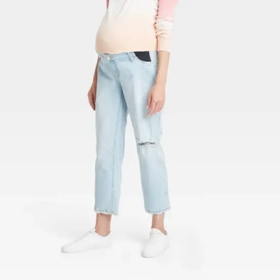Under Belly Cropped Vintage Straight Maternity Jeans - Isabel Maternity by Ingrid & Isabel&trade; Light Blue image {4}