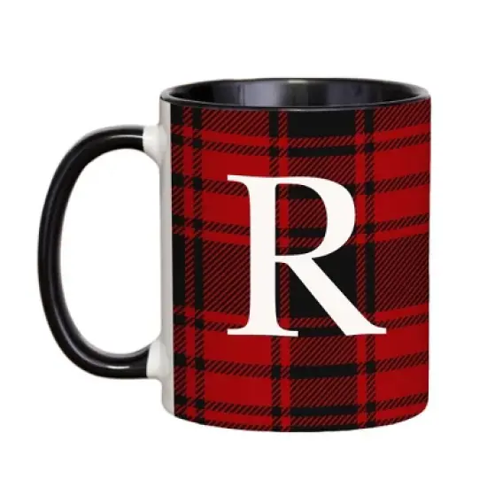 Personalization Mall Christmas Red Plaid Initial Coffee Mug image {20}